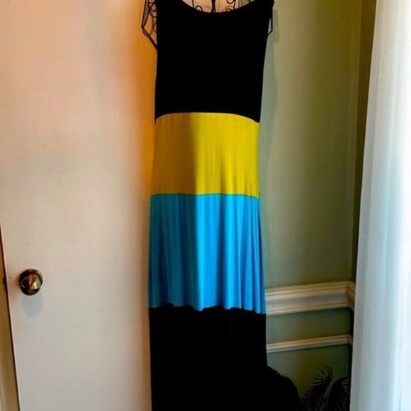 Calvin Klein Striped Stretch Jersey Knit Maxi Dress Multi colored size 10 - Picture 1 of 8